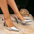 Women's high-heeled sandals fashion pointed toe silver toe cap sandals women's 2025 summer new arrivalcasual stiletto heel women's shoes