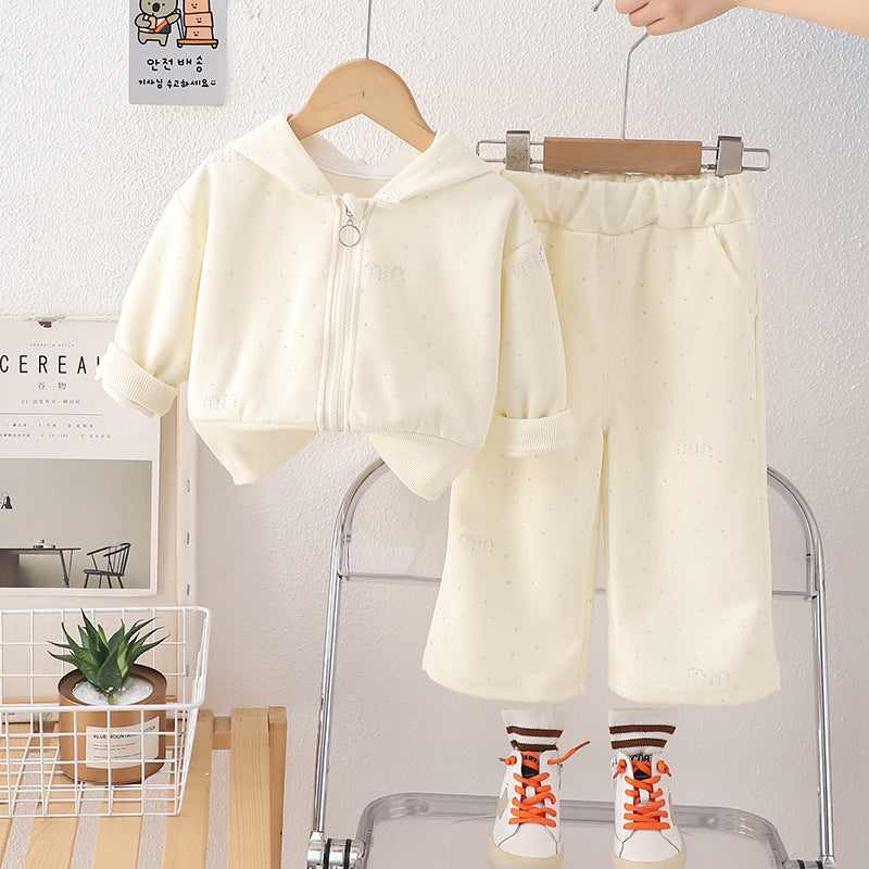 new trendy kids' fashionable baby spring/autumn letter & heart hooded long sleeve two-piece set - girls' spring outfit