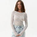 fall/winter european and american cross-border women's fashion new round neck sexy see-through long sleeve slim fit base layer top