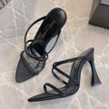 Yangshulin black royal sister high heels women's cross strap rhinestone sexy beautiful sandals with skirt one strap sandals