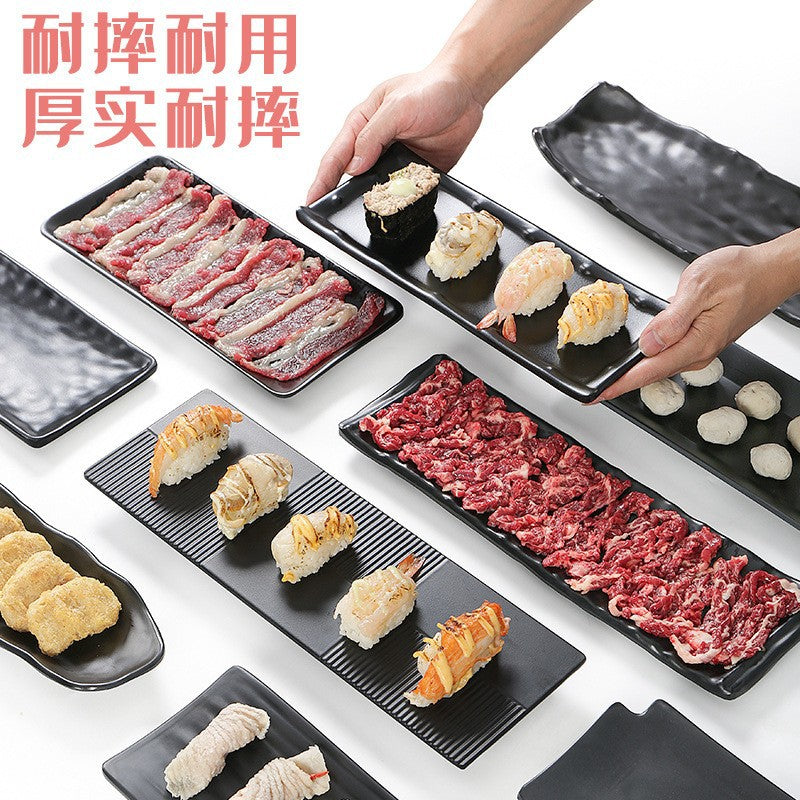 Melamine black tableware plastic dish imitation porcelain dinner plate cold dish plate barbecue hot pot plate barbecue restaurant plate commercial