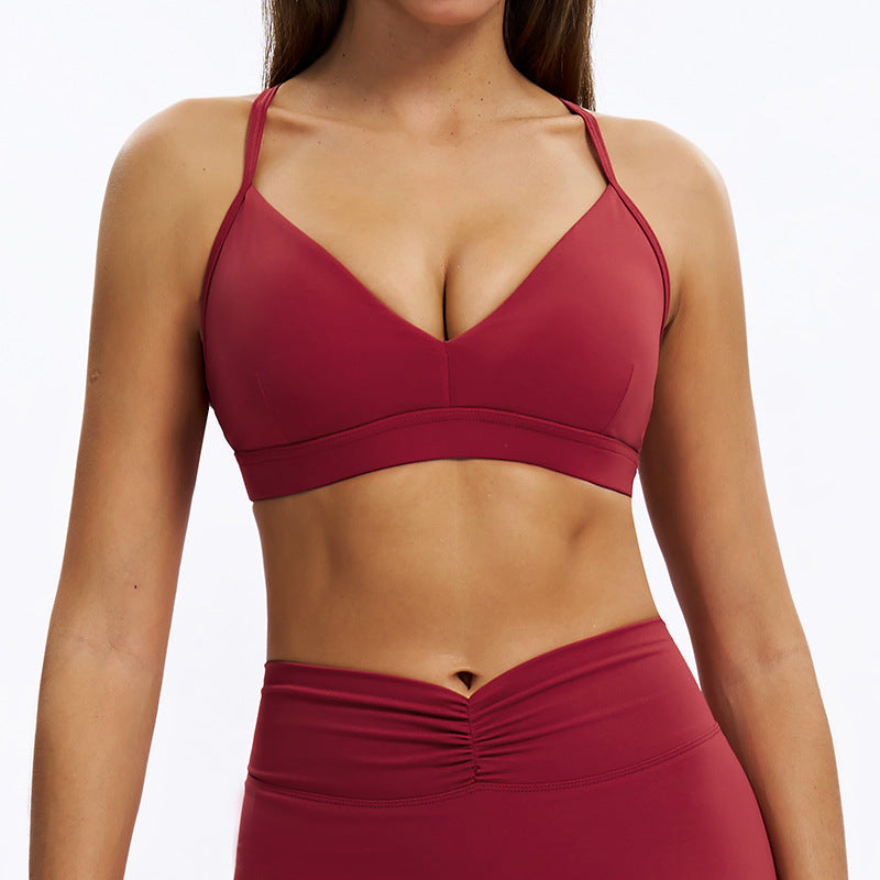 brushed quick-drying v-neck yoga bra y-shaped beautiful back adjustable intimates fitness running sports bra 9313