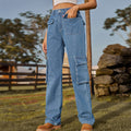 American retro european and american cross-border  new washed semi-elastic multi-pocket denim workwear casual pants for women