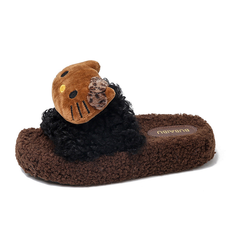 Autumn and winter cute leopard print cat cotton slippers for women, non-slip home slippers, trendy leopard print furry slippers for women, suitable for wearing outdoors