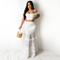 2025 new cross-border women's fashion: european and american style midi skirt & fitted two-piece set with fishtail hem, cropped top, and lace maxi skirt