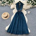 Korean style premium turn-down collar sleeveless denim dress - women's  summer collection - slimming, figure-flattering, versatile maxi dress
