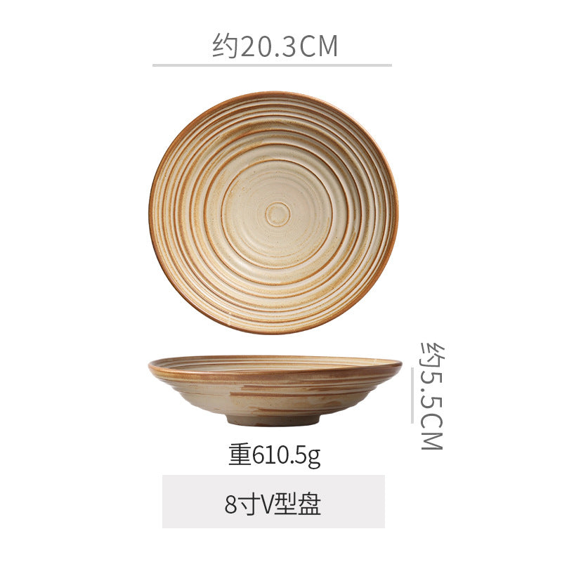Vintage chic ceramic dinnerware - restaurant & hotel grade, unique ribbed design, steak & western cuisine plates, high-style deep dishes for home use