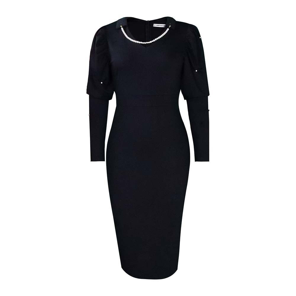 D253   new solid color beaded bodycon pearl halter african plus size european and american dress