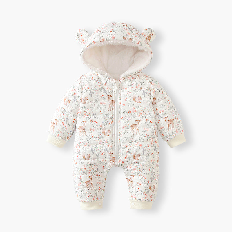 new arrival cotton clothing winter baby jumpsuit hooded cartoon thickeneded romper christmas deer baby khaki ins