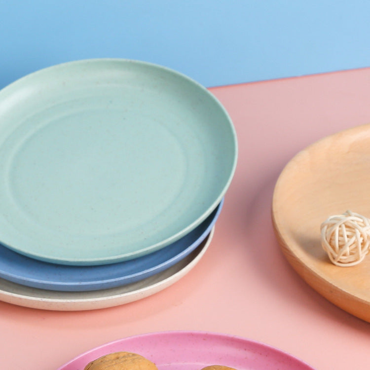 hot-selling wheat straw plate, canteen household fruit round plate, western food plate, kids plastic dinner plate, bone spitting plate