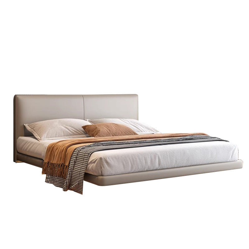 Italian normcore genuine leather suspended bed master bedroom double bed modern casual sensor light thin bedside suspended bed