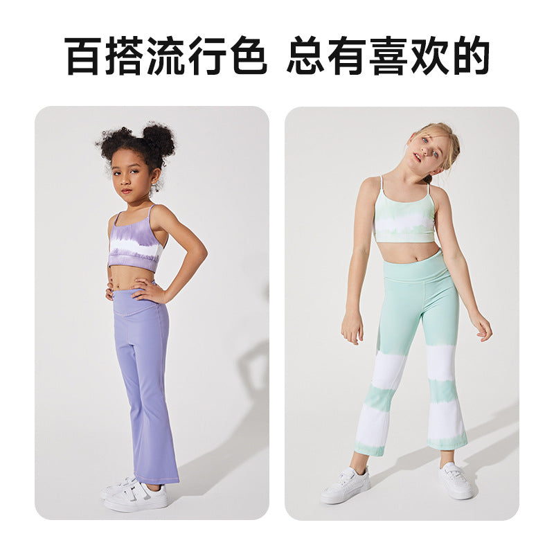 Ink wash print kids' yoga outfit set - girls' sports tank top & high-stretch, skin-friendly compression top