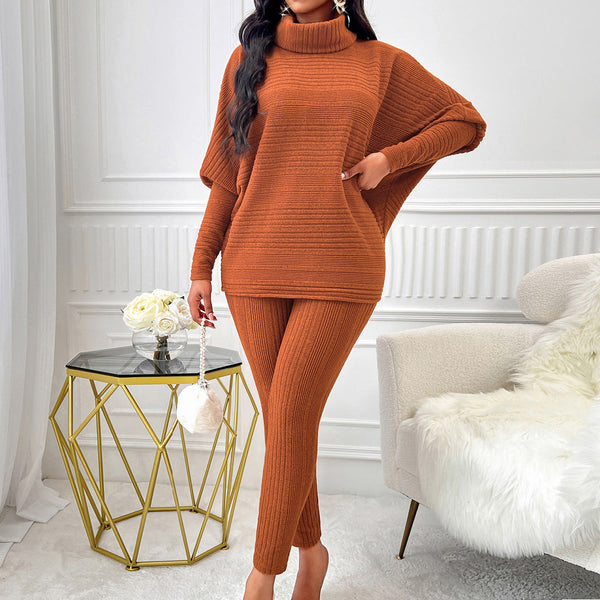 Winter fashionable and sexy knitted women's clothing independent station new solid color turtleneck casual loose long-sleeved women's suit