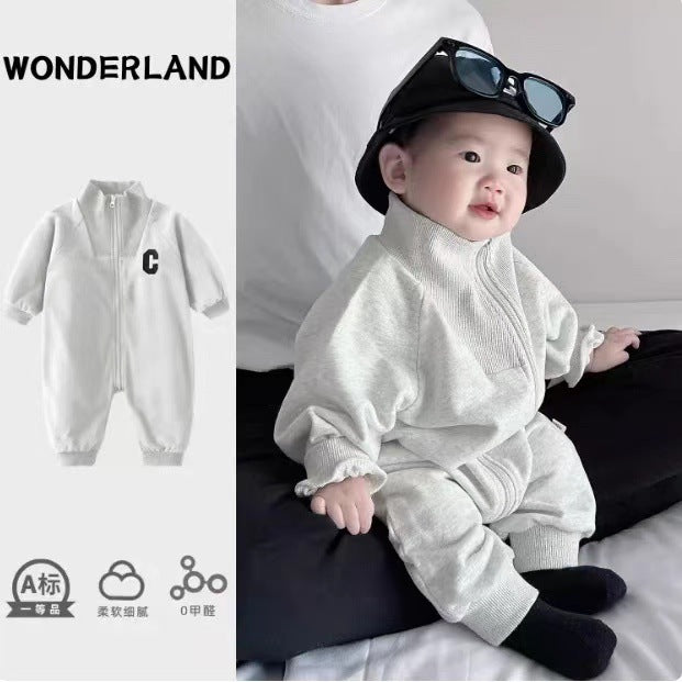 Baby rompers autumn and winter korean style baby clothes stylish fleece-lined super cute baby boy outerwear infant and toddler sweatshirt outing clothes