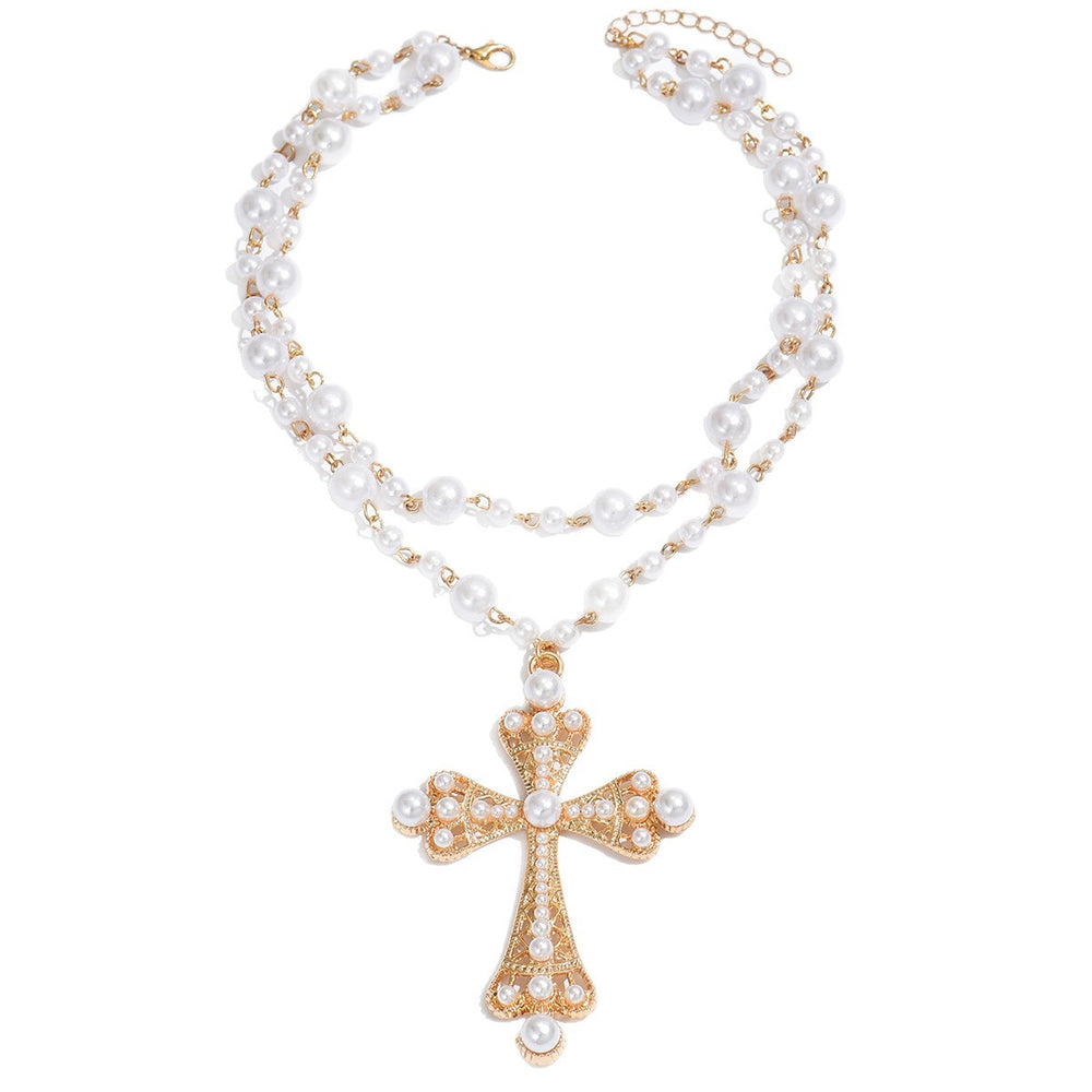Wholesale oversized cross necklaces - european & american style, statement jewelry with pearl accents, punk cool, high-end women's necklaces