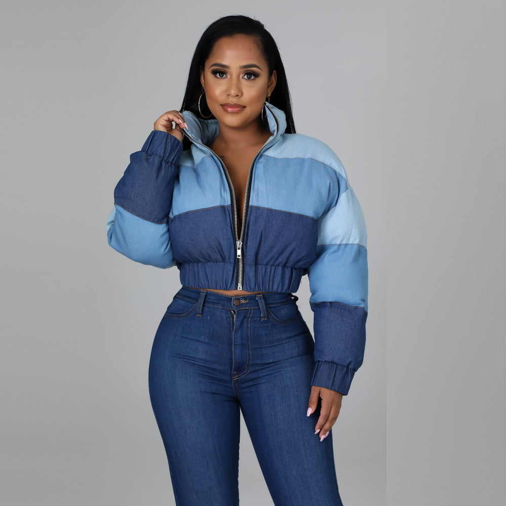 e-commerce source factory: european and american style women's fashion casual denim gradient patchwork cotton jacket