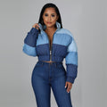 e-commerce source factory: european and american style women's fashion casual denim gradient patchwork cotton jacket