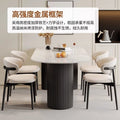 French cream half-round rock slab dining table and chairs - modern minimalist italian style dining set for small spaces