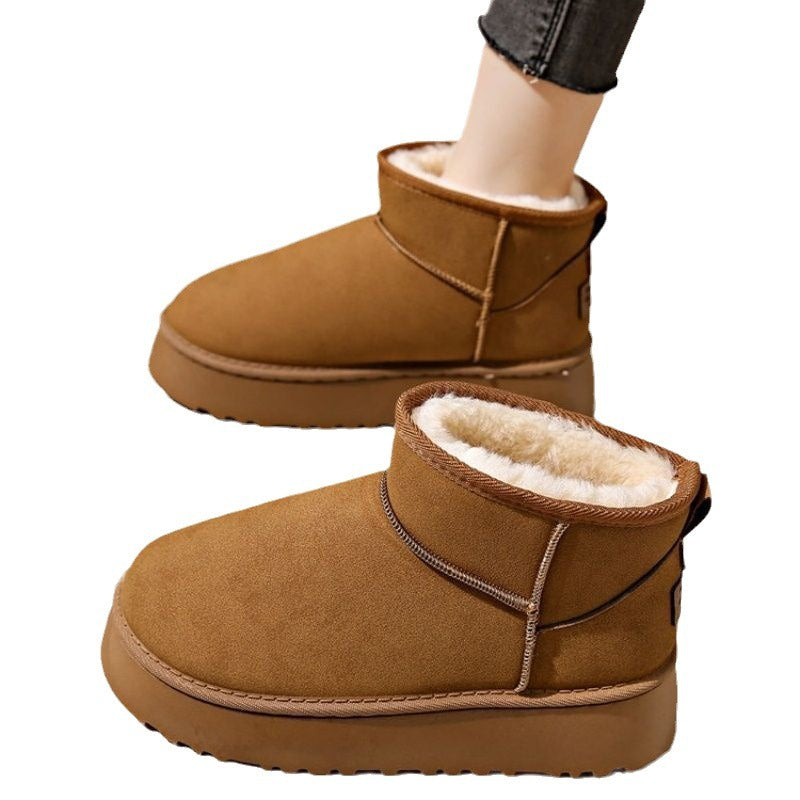 Autumn and winter velvet thickened and heightened 4cm snow boots women's winter shoes 2024 new versatile waterproof short boots cotton shoes