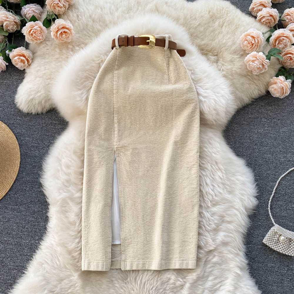 Hong kong style retro slit skirt winter with sweater medium longk-styleeleganthigh waistslimming look hip-covering a-line skirt