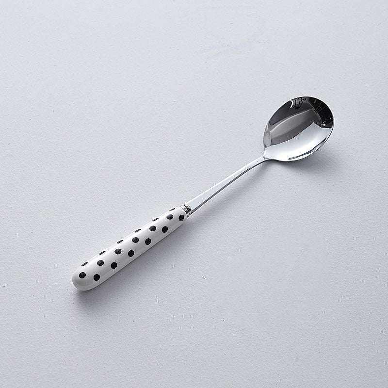 Minimalist ceramic handle cutlery set - polka dot design stainless steel tableware - creative, high-value steak knife and fork wholesale