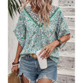 Amazon fashioncasualfloralsv neck short-sleeved shirt for women summernew arrivalbohemiatops