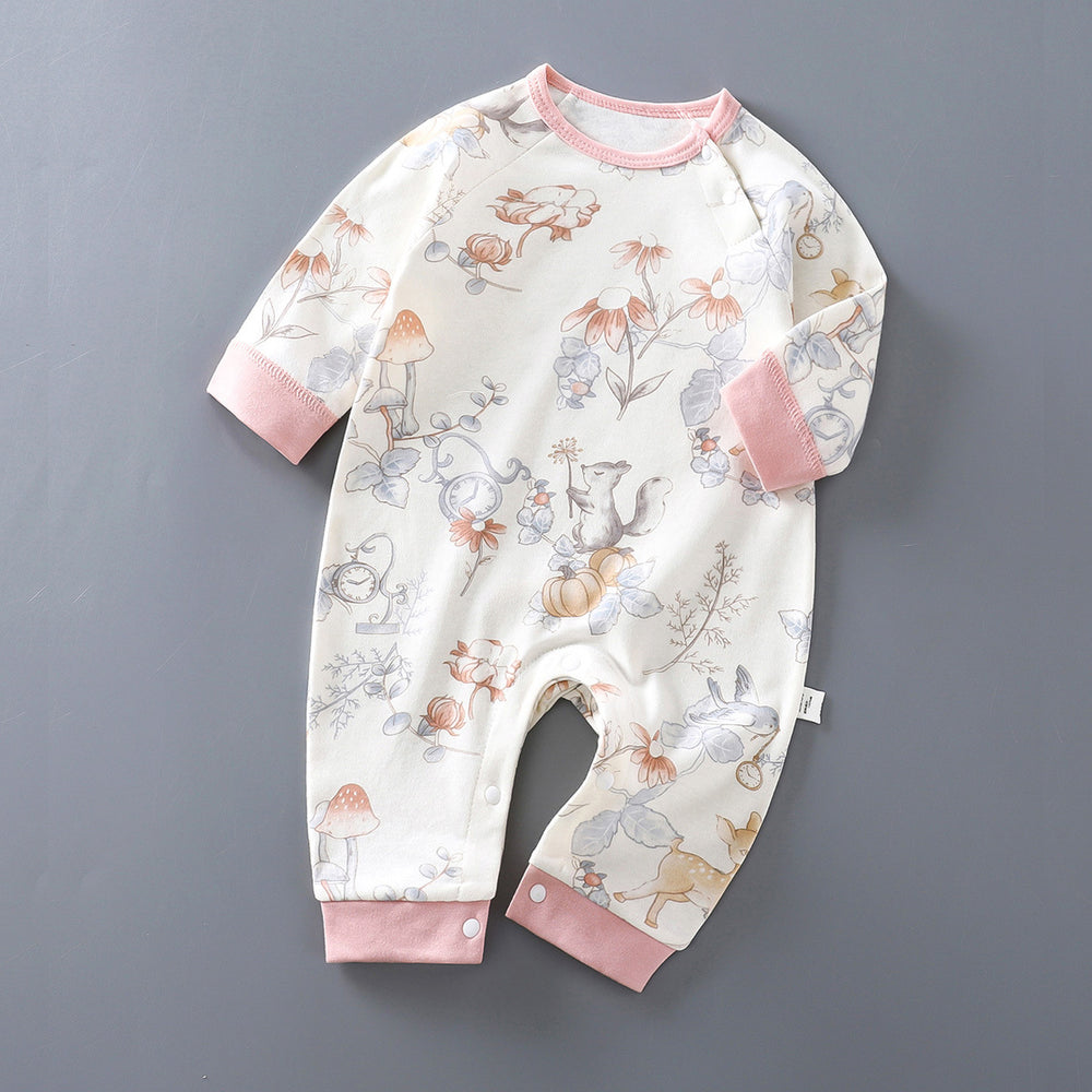 Baby pure cotton onesie baby 180g boneless romper thin cotton thickened partial placket romper kids pullover onesie