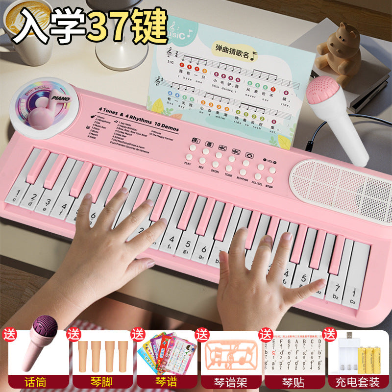 Children's electronic keyboard musical toy - beginner level piano for boys and girls - playable with microphone