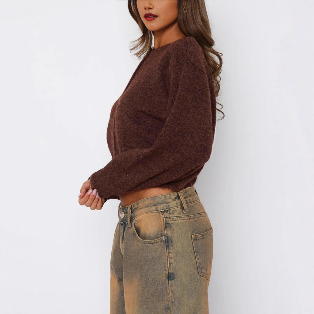 Cross-border Europe, America and 2025 autumn new sweater women's long-sleeved button-up versatile crew neck knitted cardigan jacket women