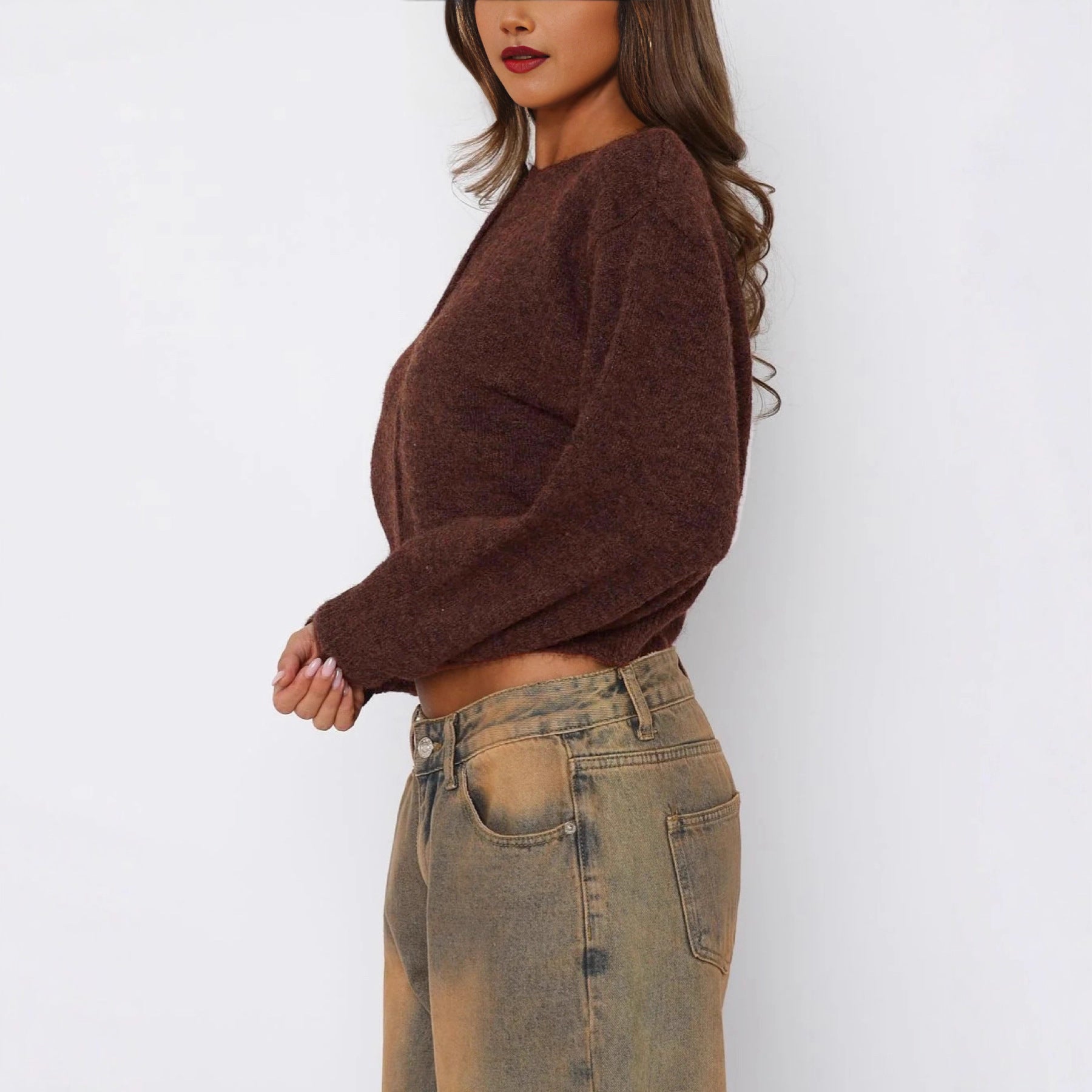 Cross-border Europe, America and 2025 autumn new sweater women's long-sleeved button-up versatile crew neck knitted cardigan jacket women