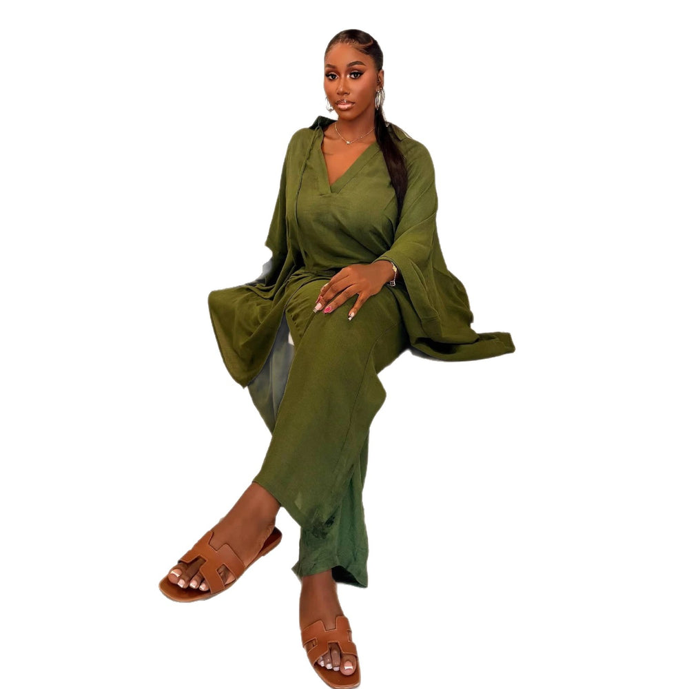 European and american cross-border african women's clothing  summer new casual fashion loose shirt top and high-waisted pants set