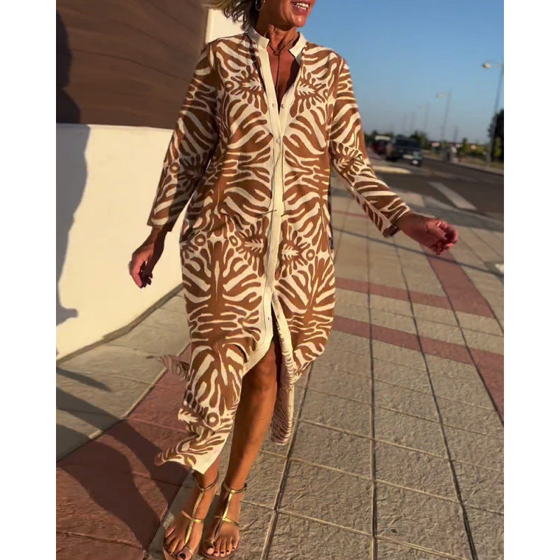autumn new arrival: cross-border european and american leopard print v-neck long sleeve dress for women