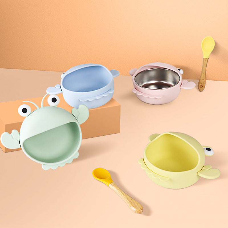 Children's silicone complementary food bowl feeding stainless steel anti-scalding baby eating plate baby special tableware independent