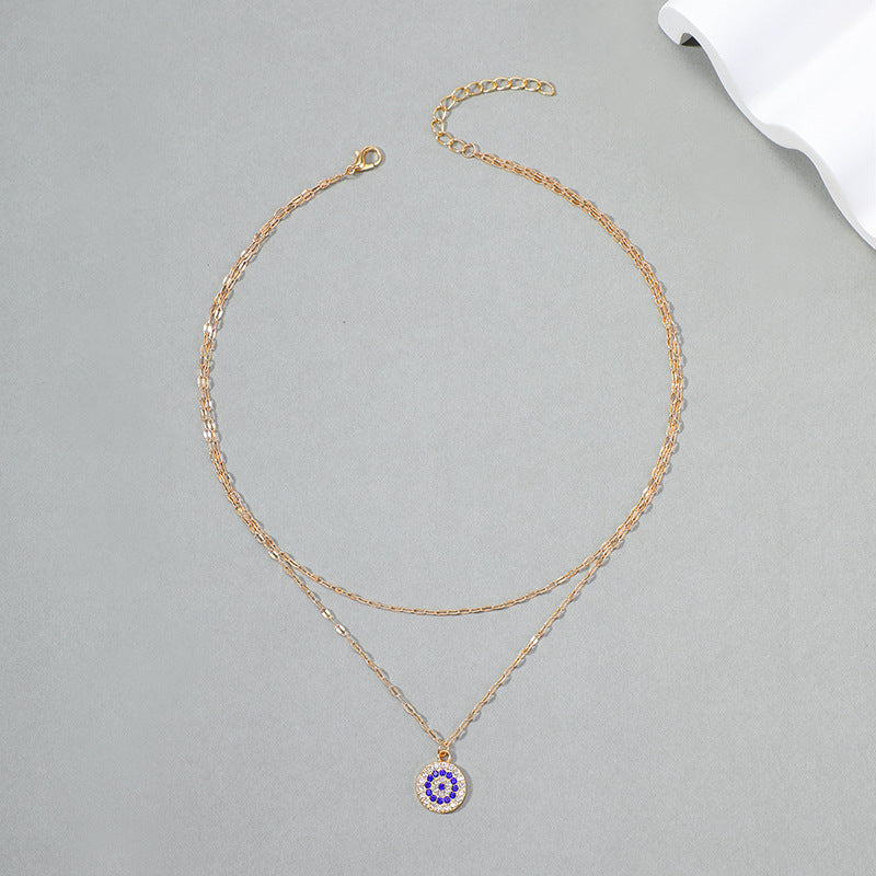 Crystal devil's eye necklace wholesale cross-border gold plated pendant women's stylish double layer classy rose gold sweater chain