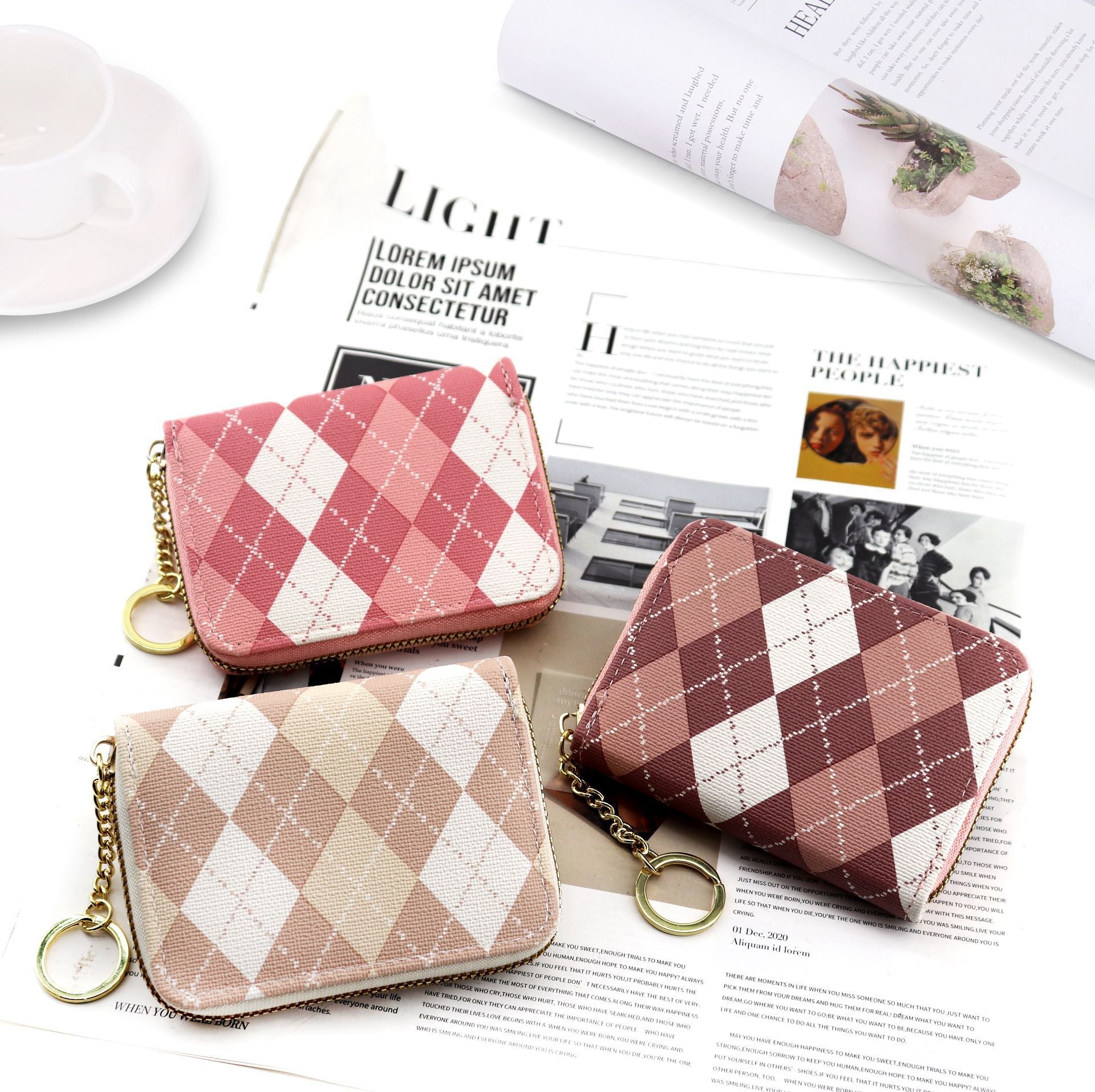 Plaid color matching organ card bag female Korean version contrasting color wallet multi-card ID bag card holder student change bag