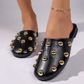 summer new metal studded sandals soft sole comfortable mules slides outdoor casual closed-toe half slippers