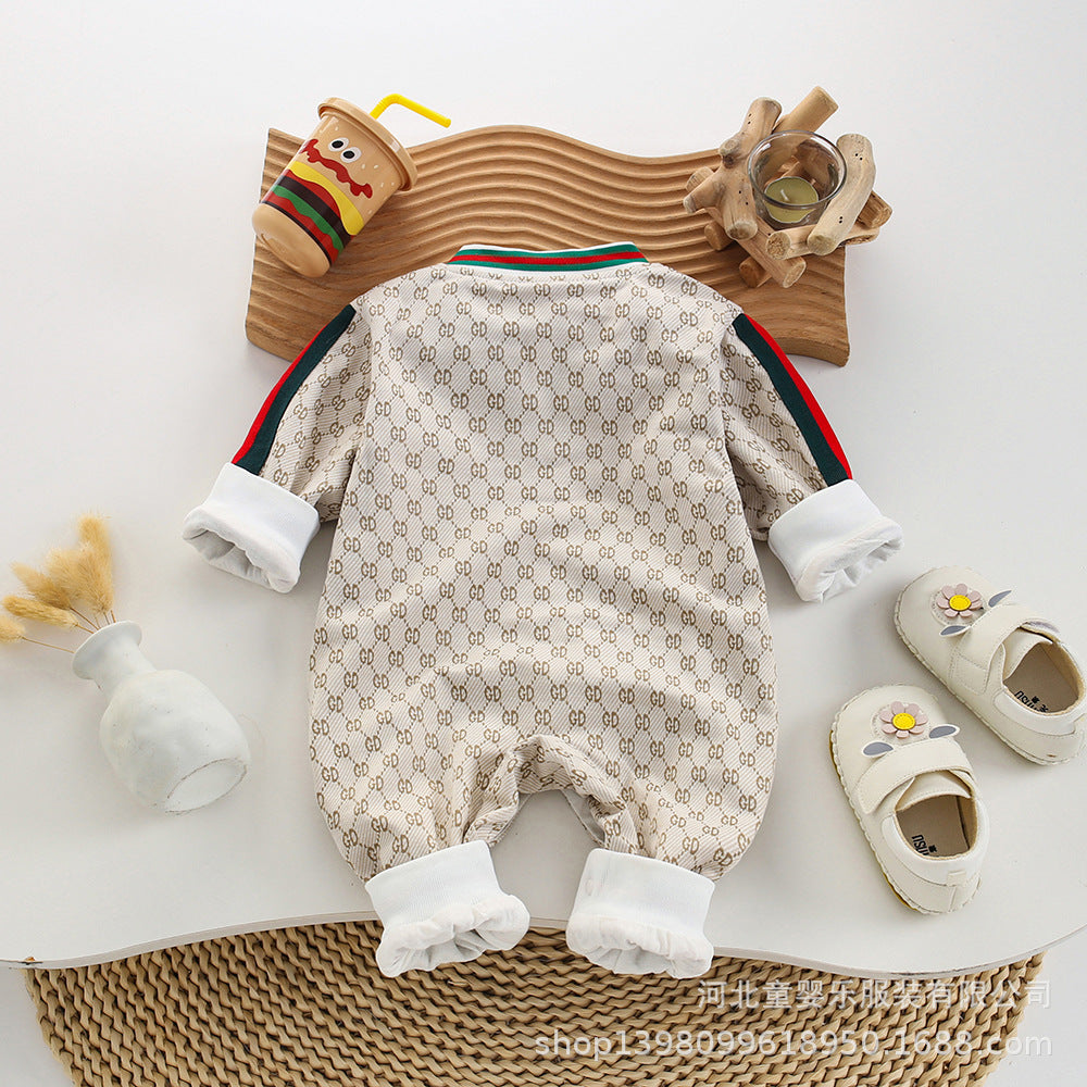 Baby boy spring/autumn double-layer fashion casual long-sleeve romper newborn outing full month baby bodysuit