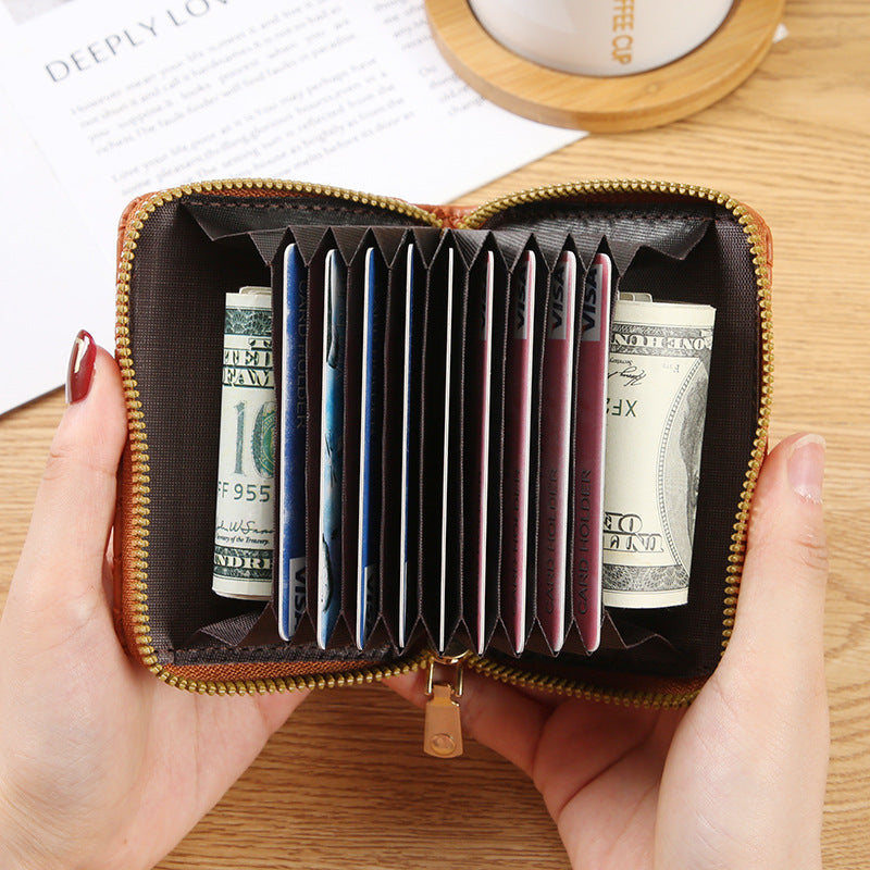 New simple and fashionable woven pattern wallet, multi-functional organ card bag, large capacity, multi-card position card clip, credit card holder.
