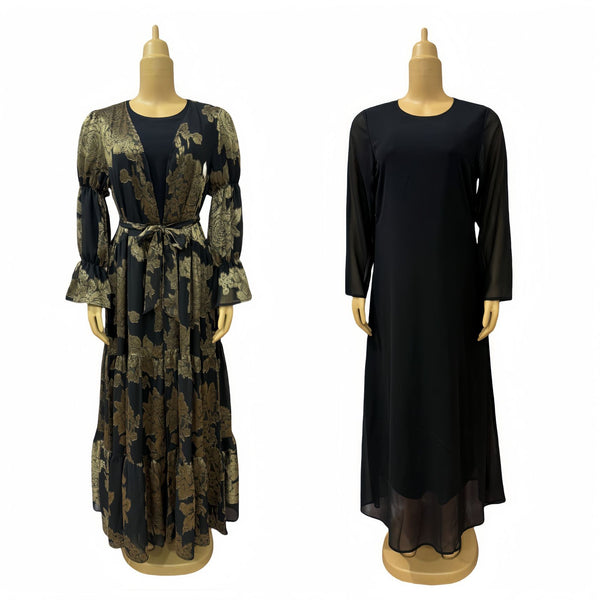 New Middle East Muslim  robe, fashionable temperament jacquard chiffon fabric two-piece dress D801