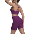 New arrival cross-border double-sided brocade back cross tight-fitting breathable yoga suit sports running fitness two-piece set for women