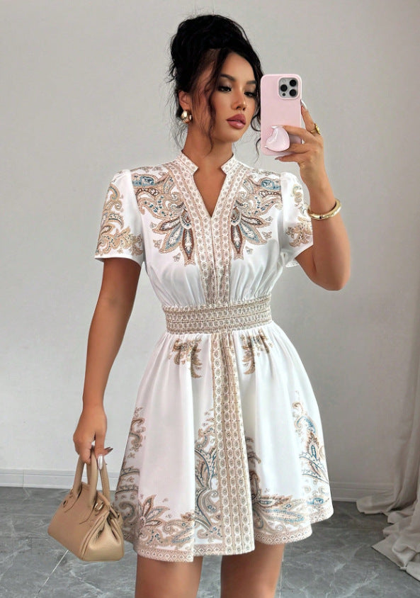 cross-border  european and american women's v-neck lace patchwork dress