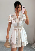 cross-border  european and american women's v-neck lace patchwork dress