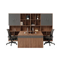 Financial office desk set - executive office desk with high cabinet, two-seat facing configuration for accountants and managers