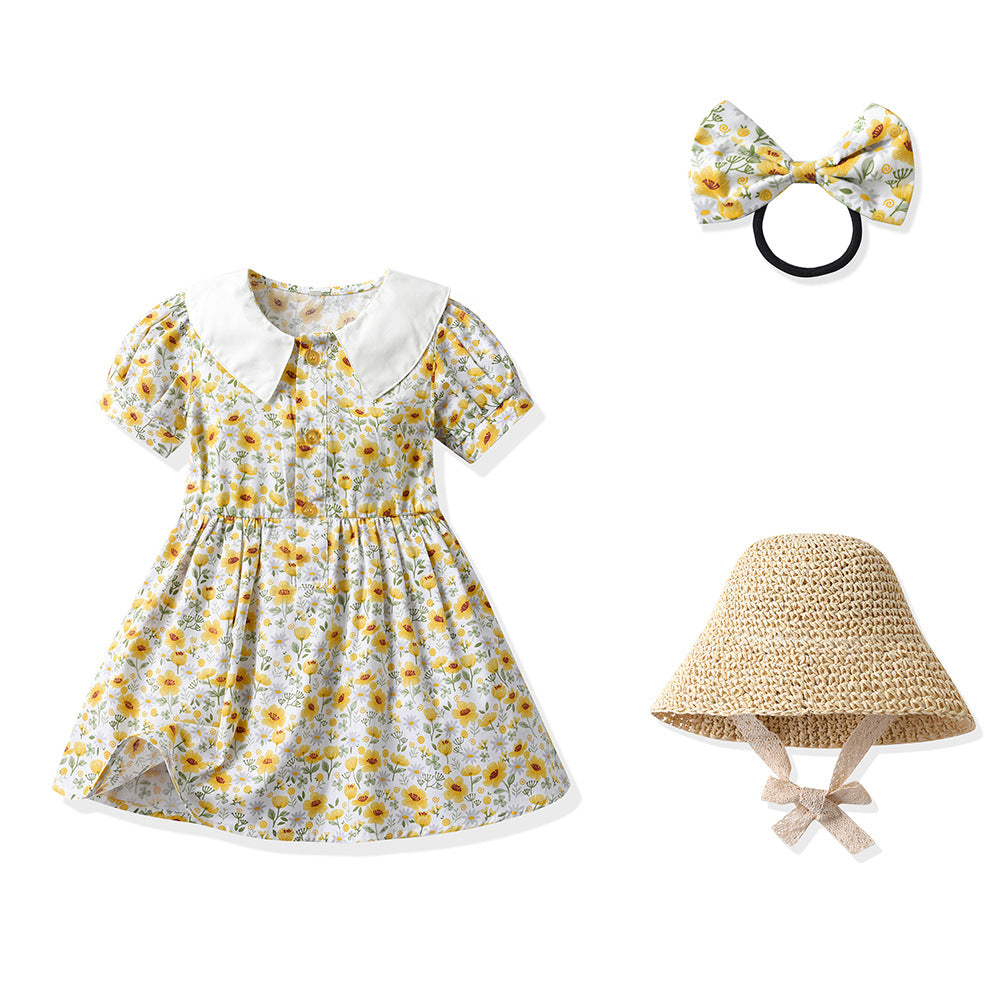 Sister and brother outfit, sister and brother outfit, family summer k-style male and female baby short-sleeved shirt, free belt, headband, shortssuit