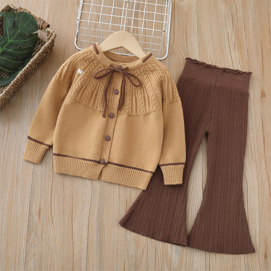 Dropshipping girls' knitted sweater two-piece set -  autumn/winter new collection - baby girl pants set
