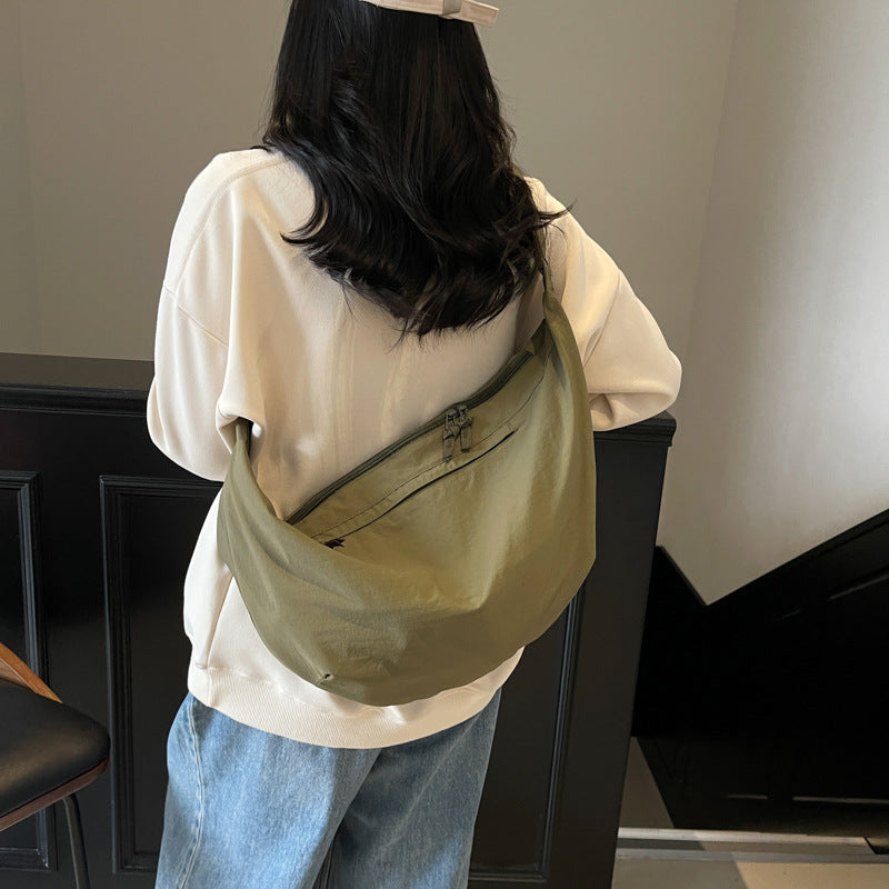 Large capacity fashion casual canvas bag women's versatile minimalist solid color student school crossbody bag lightweight shoulder bag