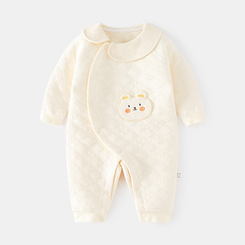 Babibele baby heattech onesie baby fall and winter boneless haki type a baby snap button door-to-door romper pajamas
