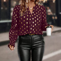 Fashion cross-border work clothingplus size women's polka dot printing stand collar half-button elastic cuffs slimming looklong sleevesshirt