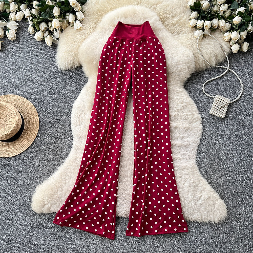 K-stylehigh waist polka dot casualcasualstraight-leg pants for women summer lazy style slimming lookeasiest for matchcasualslimming lookpants