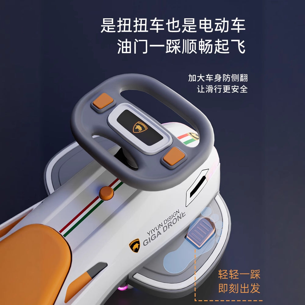 Children's electric twisting car universal wheel anti-rollover baby yo-yo car music lights four-wheel flashing lights